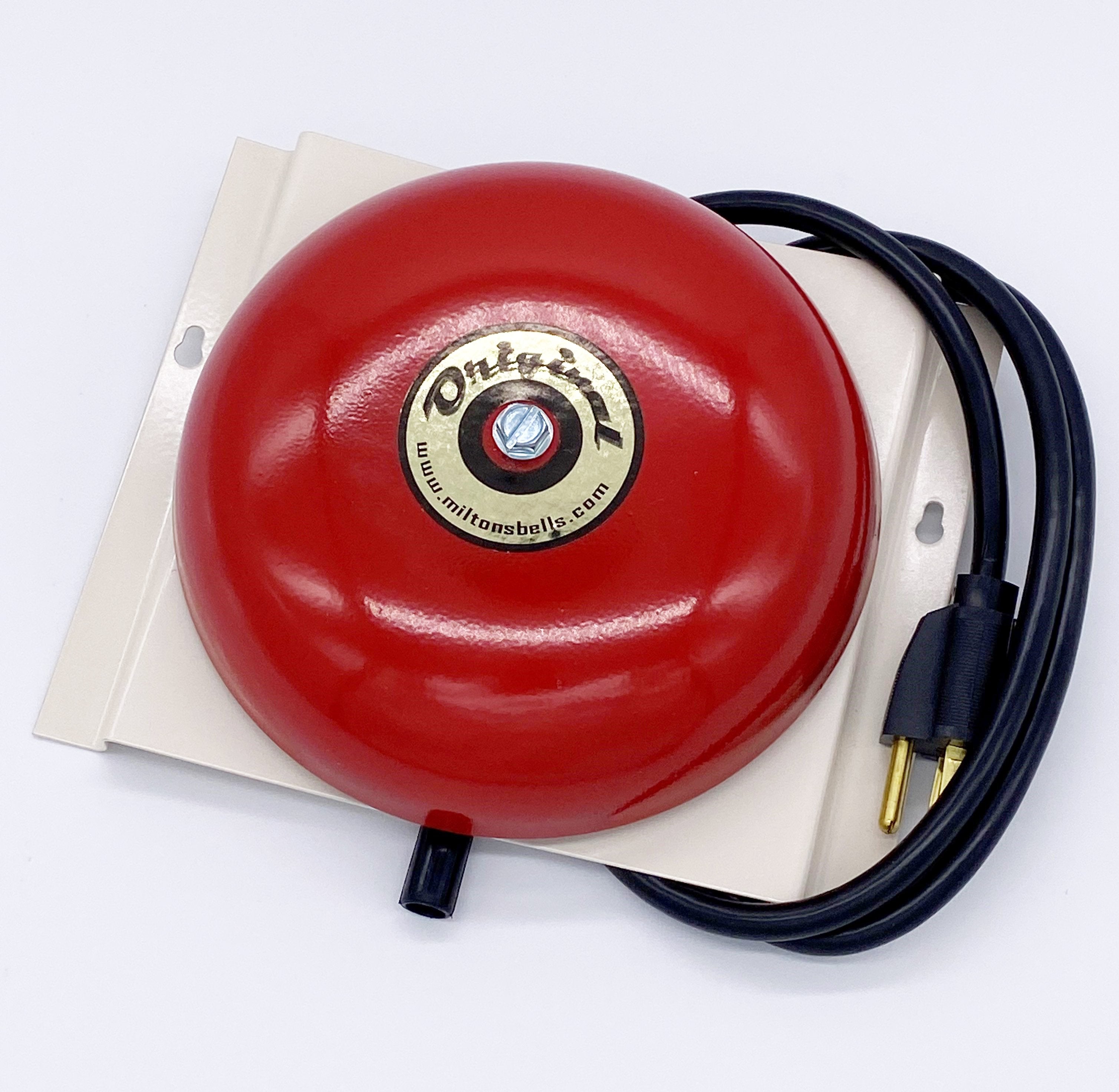 close up picture of red original bell with extension cord