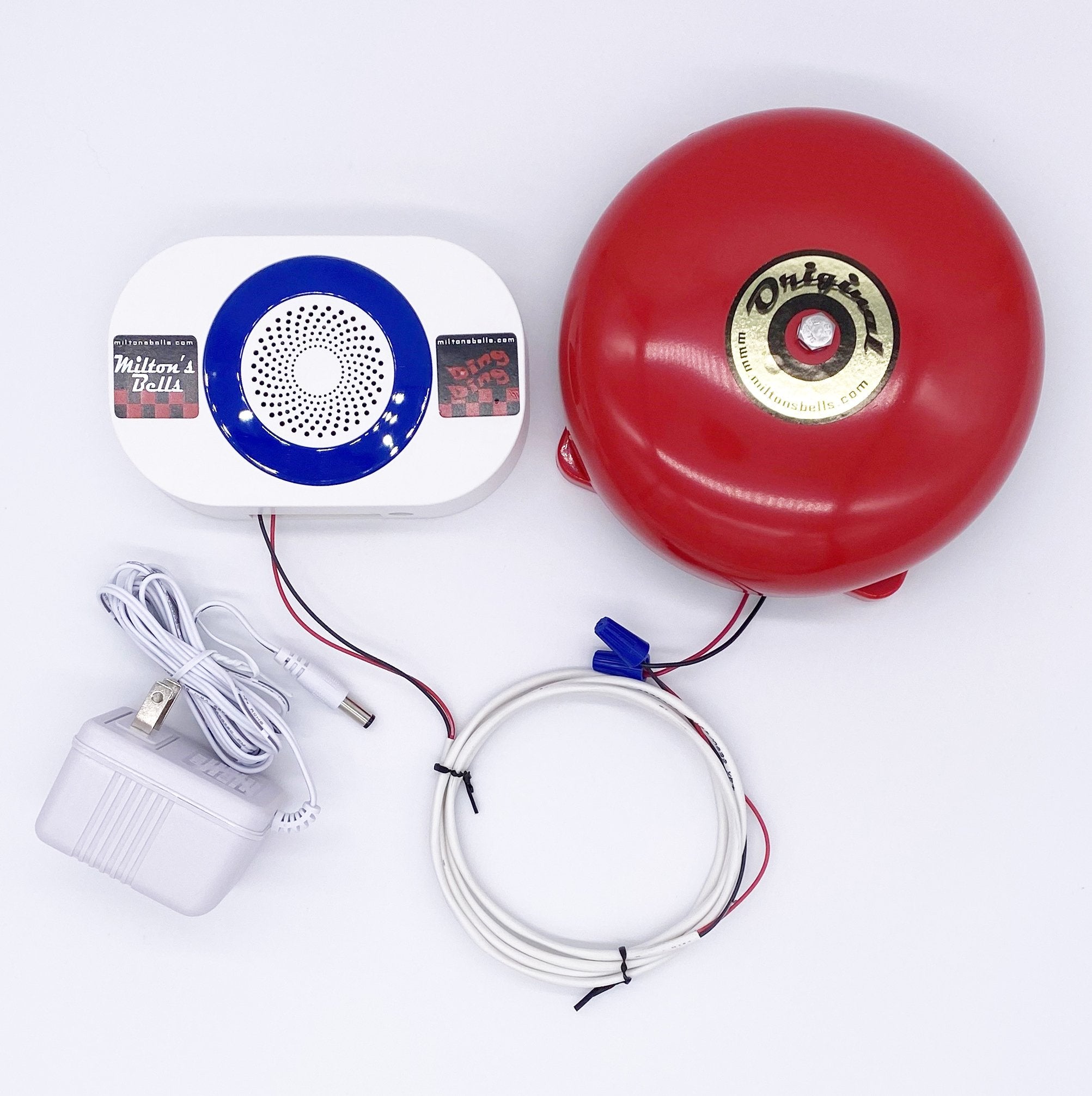 wireless chime wired to red original bell with blue wire nuts